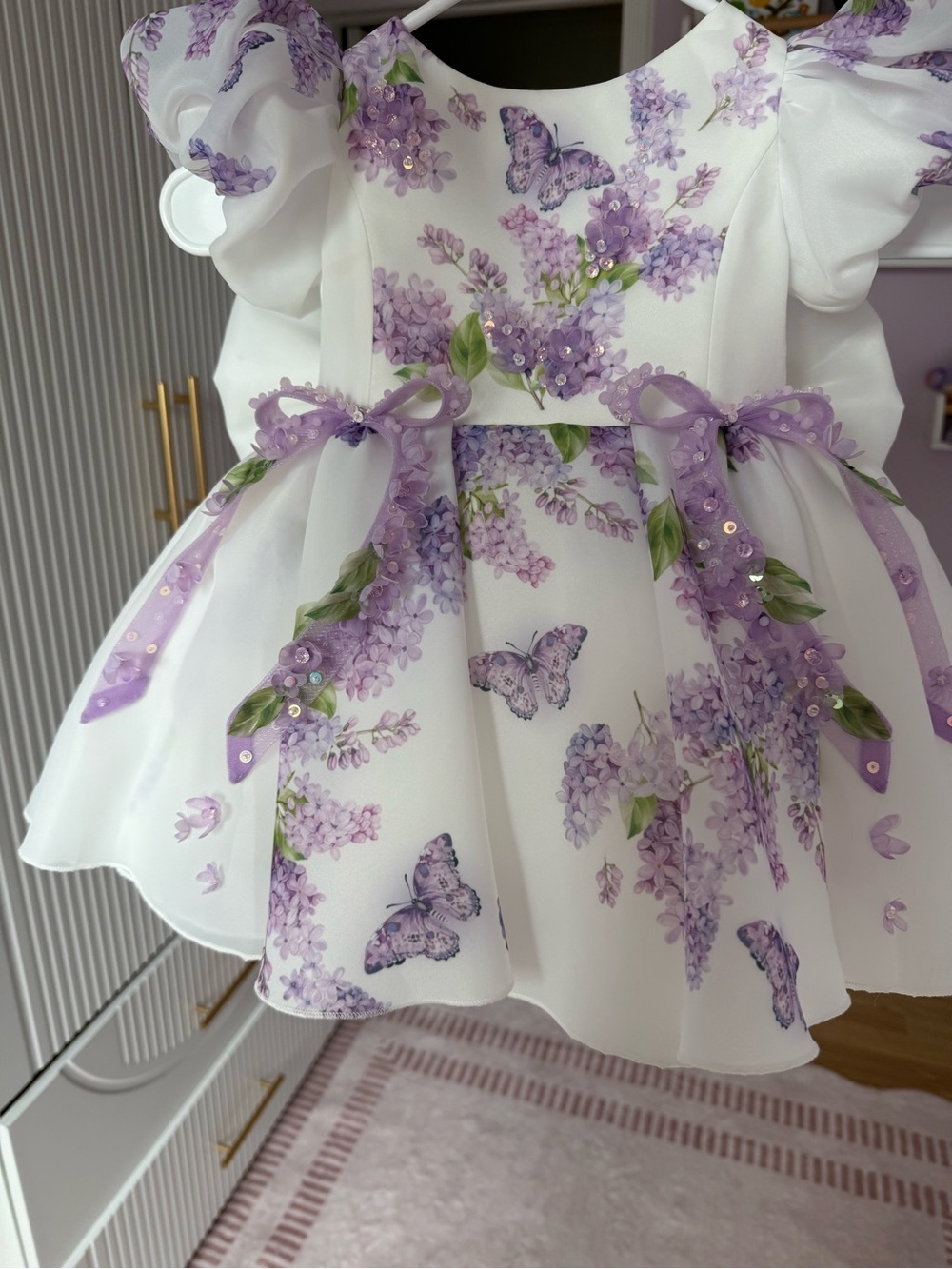 Handmade  White & Lavender Floral Butterfly Girls' Formal Dress